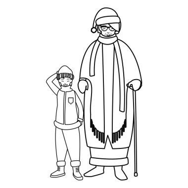 sevimli büyükanne ve torunu ile kış giysileri