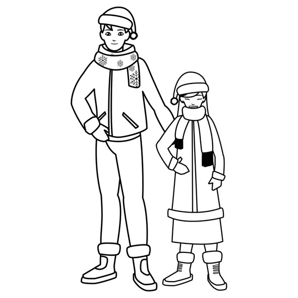 Father and daughter with winter clothes — Stock Vector