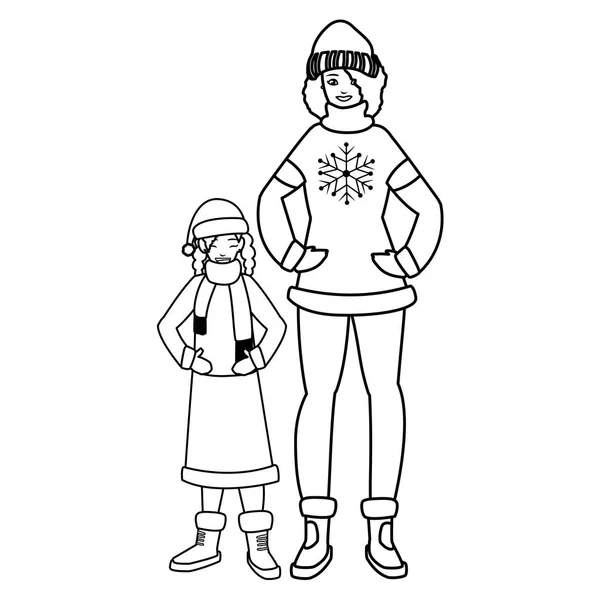Skvělá matka a dcera s zimní oblečení — Stockový vektor
