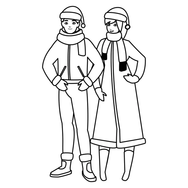 Jovem casal com roupas de inverno — Vetor de Stock