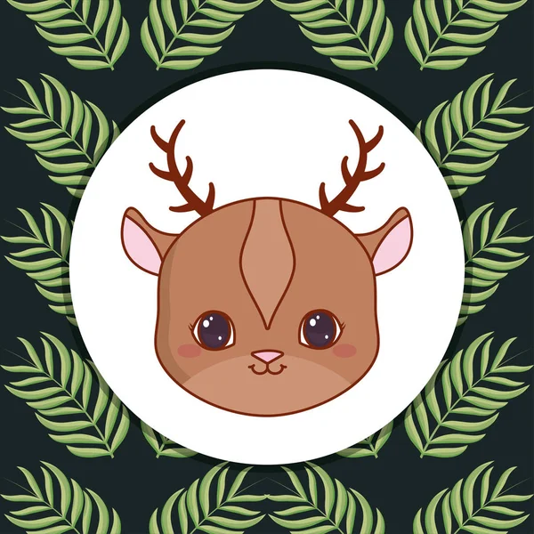 Cute baby reindeer with leafs — Stock Vector