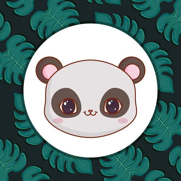 Lindo oso panda con hojas — Vector de stock