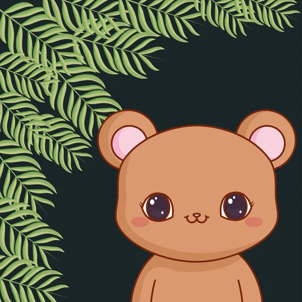 Simpatico orsacchiotto con foglie — Vettoriale Stock