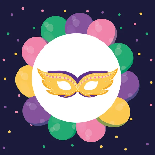 Máscara de carnaval con globos de helio alrededor — Vector de stock