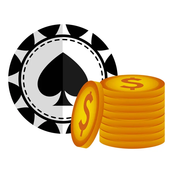 Casino zseton pénzt ikonok — Stock Vector