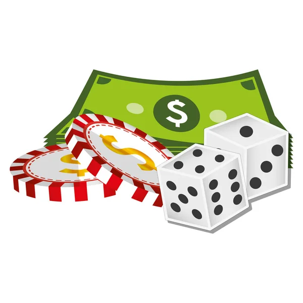 赌场骰子与金钱图标 — 图库矢量图片
