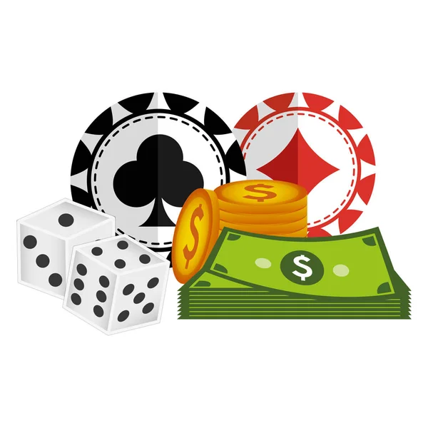Fichas de casino com ícones de dinheiro — Vetor de Stock