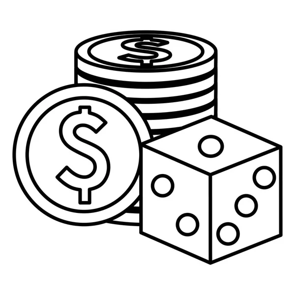 Casino dice z pieniędzy ikony — Wektor stockowy