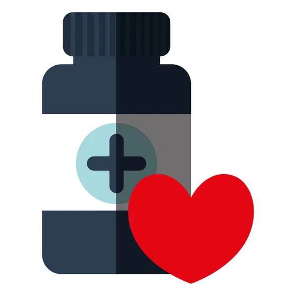 Corazón cardio con frasco de medicina — Vector de stock