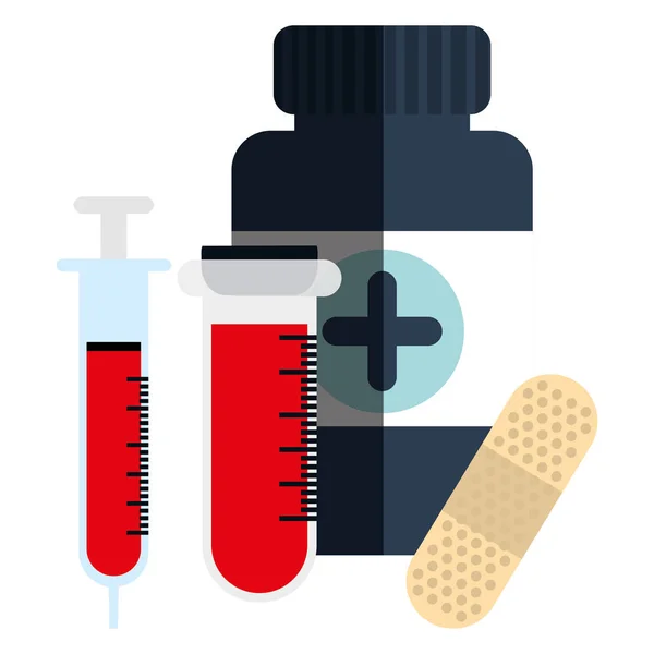 Medicin flaska plast med tube test blod — Stock vektor