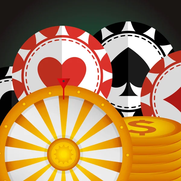 Van casinofiches met geld pictogrammen — Stockvector