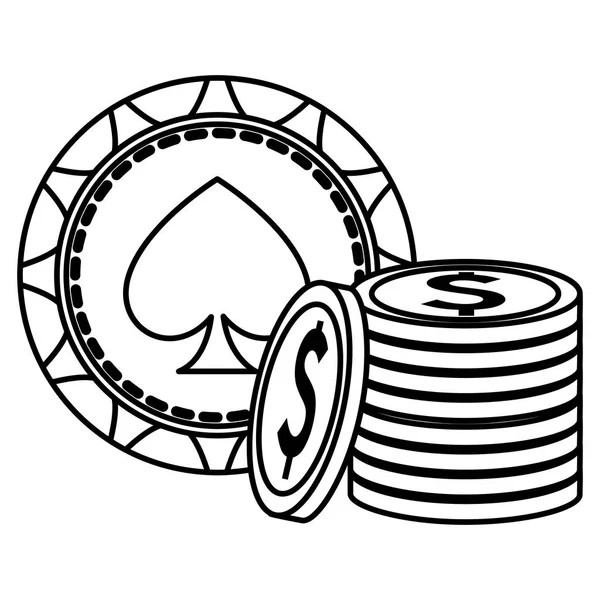Casino-Jetons mit Geld-Symbolen — Stockvektor