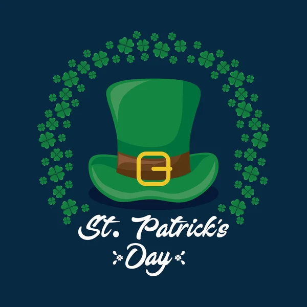 Leprechaun hat and clovers of st patrick day — Stock Vector