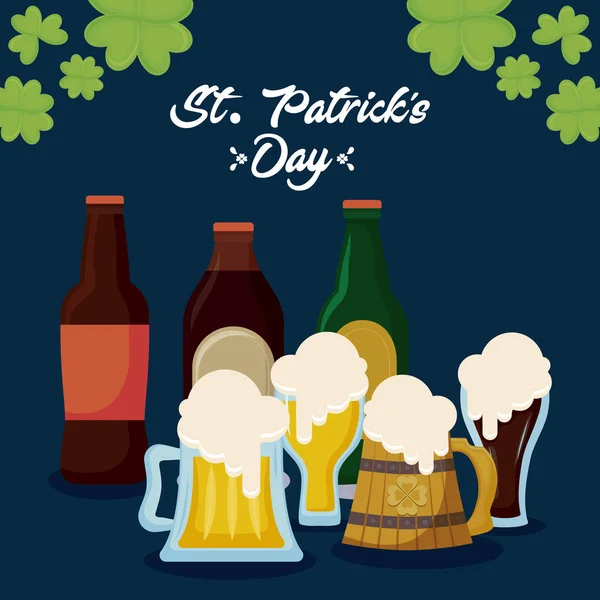 Bira ile yonca St patrick günü — Stok Vektör