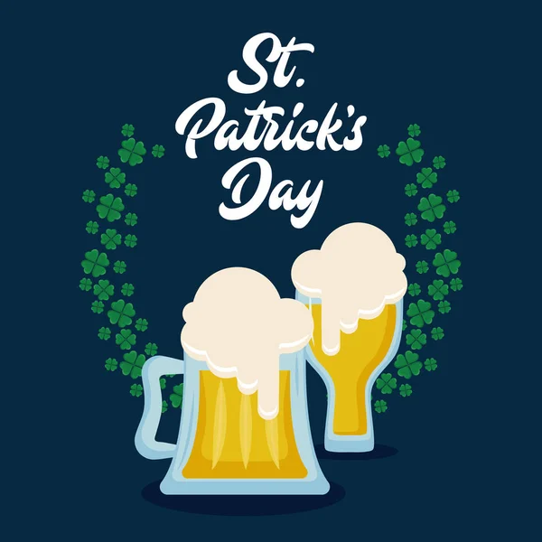 Beers with clovers of st patrick day — Stock Vector