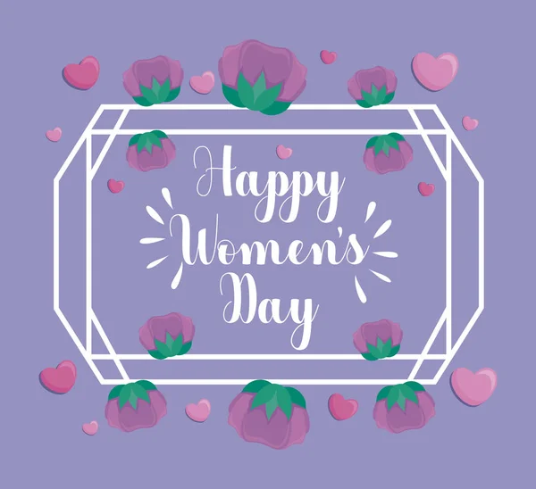 Glada kvinnor dag-kort med ram och blommor — Stock vektor