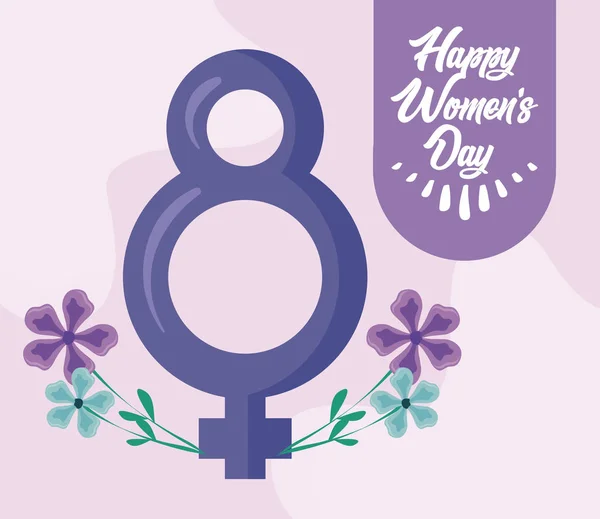 Tarjeta de día feliz de las mujeres con signo de género femenino — Archivo Imágenes Vectoriales