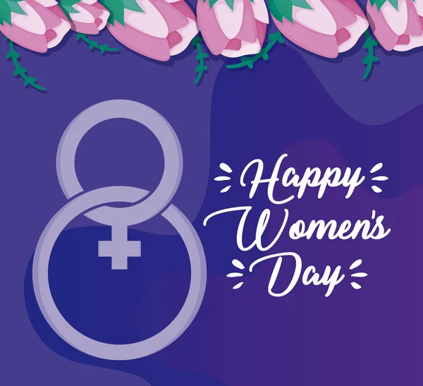 快乐的妇女日卡与女性性别标志 — 图库矢量图片