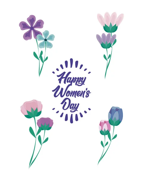 Tarjeta de día feliz de las mujeres con decoración de flores — Archivo Imágenes Vectoriales
