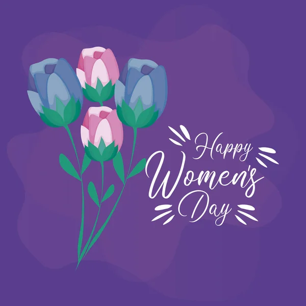 Glada kvinnor dag-kort med blommor dekoration — Stock vektor