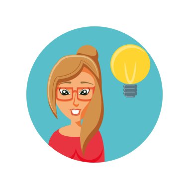 gözlük ve ampul ile genç kadın