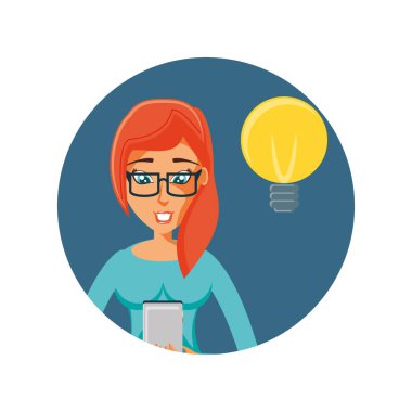 ampul ve smartphone ile genç kadın