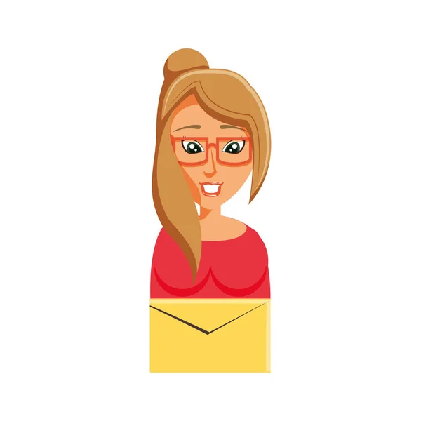Vrouw met geïsoleerde postpictogram envelop — Stockvector