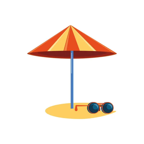 Sombrilla de playa con gafas de sol — Vector de stock