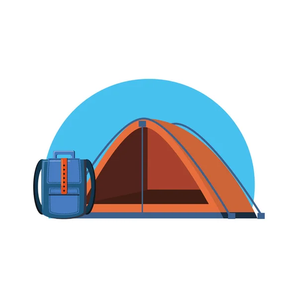 Tente de camping avec sac de voyage — Image vectorielle