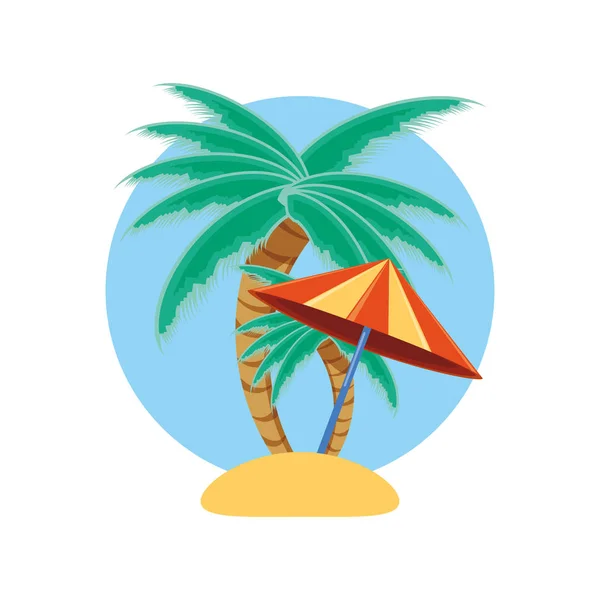 Palmeiras com guarda-chuva praia — Vetor de Stock