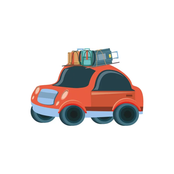 Mały samochód podróżować z walizki — Wektor stockowy