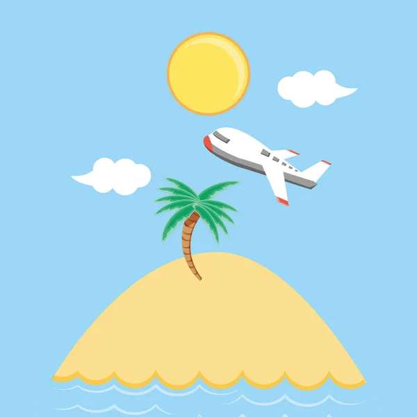 Seascape beach with airplane scene — Stock Vector