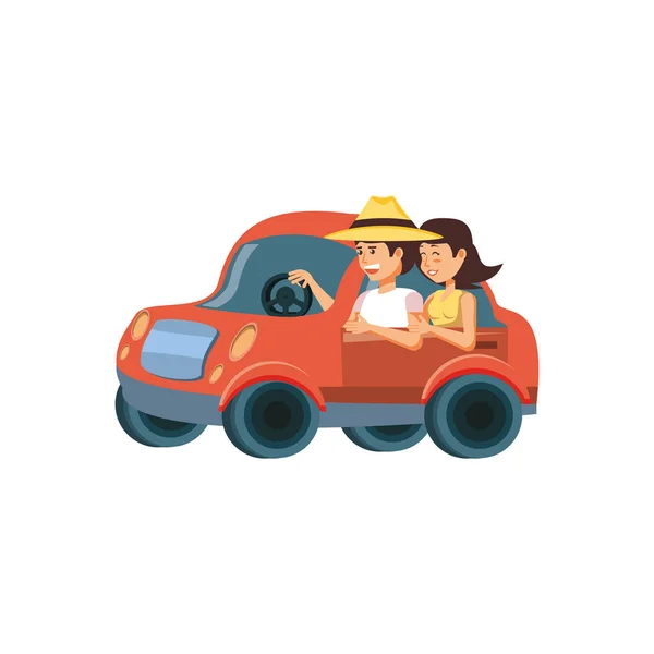 Casal em caráter avatar carro — Vetor de Stock