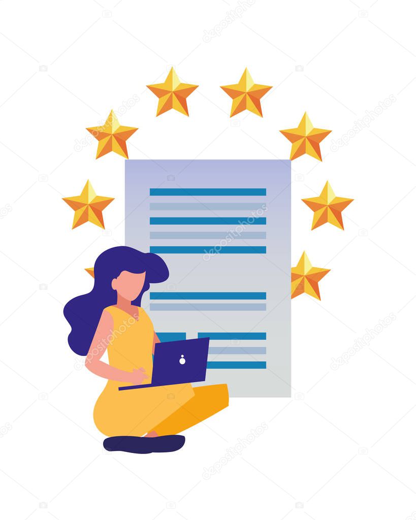 Woman using laptop digital copyright vector illustration