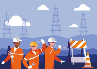 team work people in electrification scene clipart