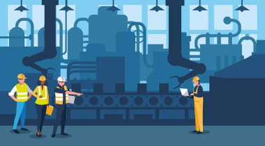 takım iş insanlar fabrika sahnesinde