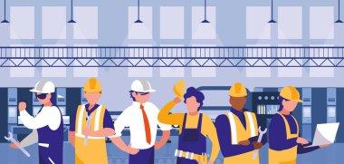 takım iş insanlar fabrika sahnesinde