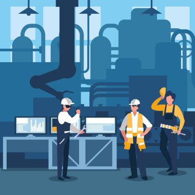 takım iş insanlar fabrika sahnesinde