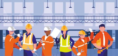 takım iş insanlar fabrika sahnesinde