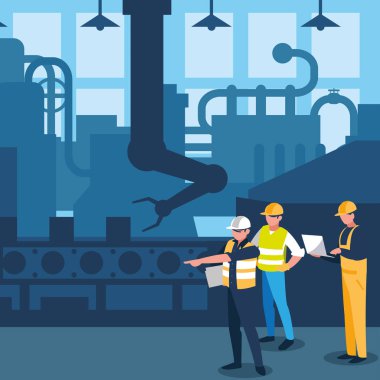 takım iş insanlar fabrika sahnesinde