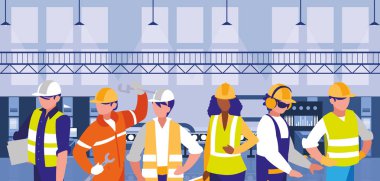 takım iş insanlar fabrika sahnesinde