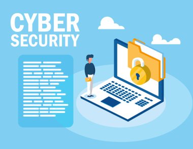 Mini dizüstü bilgisayar ve siber güvenlik adamla