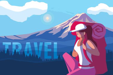 Gezgin ile dağlık manzara