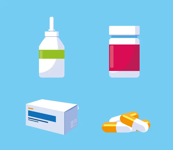 Set di medicinali trattamenti icone — Vettoriale Stock