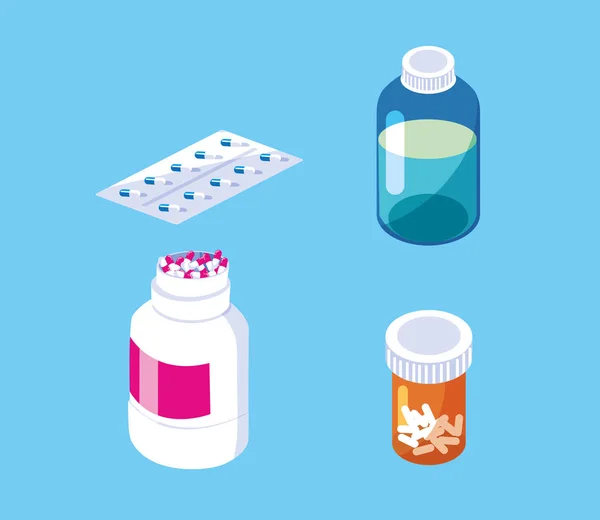 Conjunto de medicamentos tratamientos iconos — Vector de stock