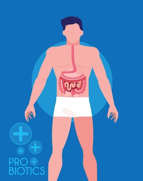 Людина з пробіотиками ліки — стоковий вектор