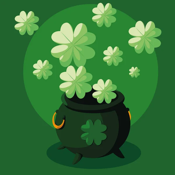 St patrick dia com caldeirão e trevos —  Vetores de Stock