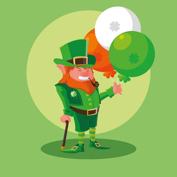 Leprechaun comique avec ballons hélium — Image vectorielle