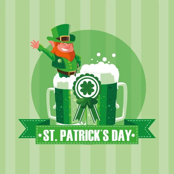 Erster Patrick-Tag mit Kobold und Bier — Stockvektor