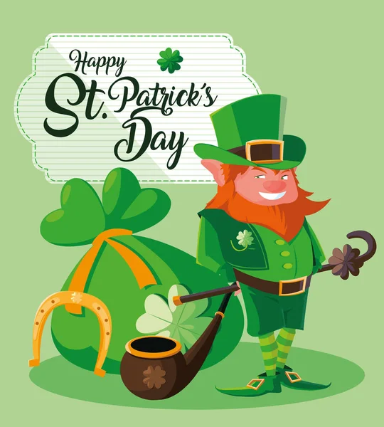 St patrick dia com leprechaun e ícones — Vetor de Stock